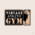 Vintage athlete gym logotype in retro style with grunge effect Royalty Free Stock Photo