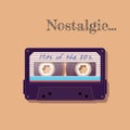 Vintage audio cassette. Nostalgia of the 80`s 90`s. Old technology, realistic retro design.