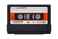 Isolated classic audio cassette. Vector multi colored illustration on light background. Original vintage object.