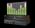 Vintage audio equipment - amplifier, equalizer and spectrum analyser 3d illustration