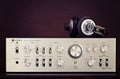 Ontario, Canada - December 22 2017: Vintage Audio Stereo Amplifier with Headphones Front View