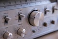 Vintage Audio Stereo Receiver Huge Shiny Metal Volume Knob Closeup Royalty Free Stock Photo