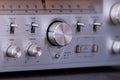 Vintage Audio Stereo Receiver Huge Shiny Metal Volume Knob Closeup Royalty Free Stock Photo