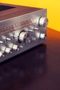 Vintage Audio Stereo Receiver Huge Shiny Metal Volume Tuning Knob Closeup Royalty Free Stock Photo