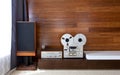 Vintage audio system in minimalistic modern interior