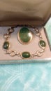 Vintage Authentic Jade Gemstones set in 1/20 High Gold Filled Pendent & Bracelet Set