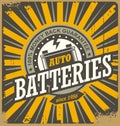 Vintage auto batteries tin sign design Royalty Free Stock Photo