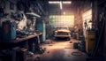 Vintage auto garage. Inside the car repair station. Royalty Free Stock Photo