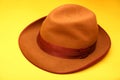 Vintage Autumn Mans Hat yellow background Royalty Free Stock Photo