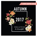 Vintage Autumn and Summer Flowers Graphic Design for T-shirt, Fashion, Prints Royalty Free Stock Photo