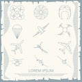 Vintage aviation thin line icons collection