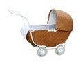 Vintage baby carriage isolated on white with clipping path Royalty Free Stock Photo