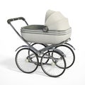 Vintage baby stroller isolated on white background. 3D illustration Royalty Free Stock Photo