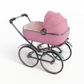 Vintage baby stroller isolated on white background. 3D illustration Royalty Free Stock Photo