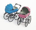 Vintage baby strollers isolated on white background. 3D illustration