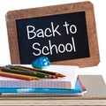 Vintage backboard back to school and school supplies isolated on white