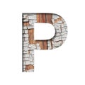 Vintage backdrop font.The letter P cut out of paper against the background of an old wooden wall with cracked paint. Decorative Royalty Free Stock Photo