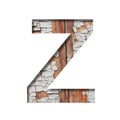 Vintage backdrop font.The letter Z cut out of paper against the background of an old wooden wall with cracked paint. Decorative Royalty Free Stock Photo