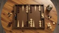 Vintage Backgammon Board Game with Dice and Chips on Wooden Table Royalty Free Stock Photo