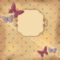 Vintage Background With Butterflies And Lace. Old