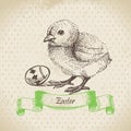 Vintage background with Easter chick