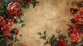 Vintage background with floral borders. Red roses vintge background.