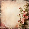 Vintage background with flowers and grunge paper texture. Copy space. ia generative Royalty Free Stock Photo