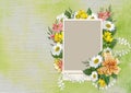 Vintage background with frame, flowers and lace ribbon Royalty Free Stock Photo