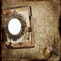 Vintage background with frame and old letters, faded roses Royalty Free Stock Photo