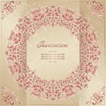 Vintage background mandala business card invitation with golden lace ornaments and art deco floral decorative elements