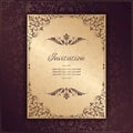 Vintage background mandala business card invitation with golden lace ornaments and art deco floral decorative elements Royalty Free Stock Photo