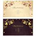 Vintage background mandala business card invitation with golden lace ornaments and art deco floral decorative elements Royalty Free Stock Photo