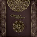 Vintage background mandala card with golden lace ornaments and art deco floral decorative elements