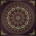 Vintage background mandala card with golden lace ornaments and art deco floral decorative elements