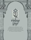 Vintage background with medieval arch and old key