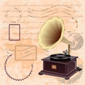 Vintage background with music gramophone Royalty Free Stock Photo