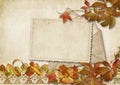 Vintage background with old card and autumn decor Royalty Free Stock Photo