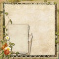 Vintage background with old card and beautiful flowers Royalty Free Stock Photo