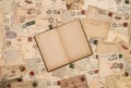 Vintage background with old handwritten post cards