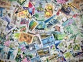 Vintage Background Of Old Used postage stamps. Royalty Free Stock Photo