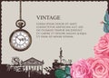 Vintage background with pocket watch and roses Royalty Free Stock Photo