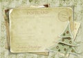Vintage Background With Postcard And Christmas Tr