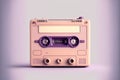 Vintage background, with purple cassette tapes on pink background. Creativity and minimalism. Generative AI