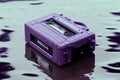 Vintage background, with purple cassette tapes on water background. Creativity and minimalism. Generative AI