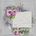 Vintage background with purple roses, lace