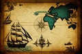 Vintage background with ship, compass and map