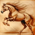 Vintage background in the style of a pencil drawing of a galloping horse