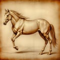 Vintage background in the style of a pencil drawing of a galloping horse