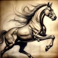 Vintage background in the style of a pencil drawing of a galloping horse