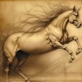 Vintage background in the style of a pencil drawing of a galloping horse